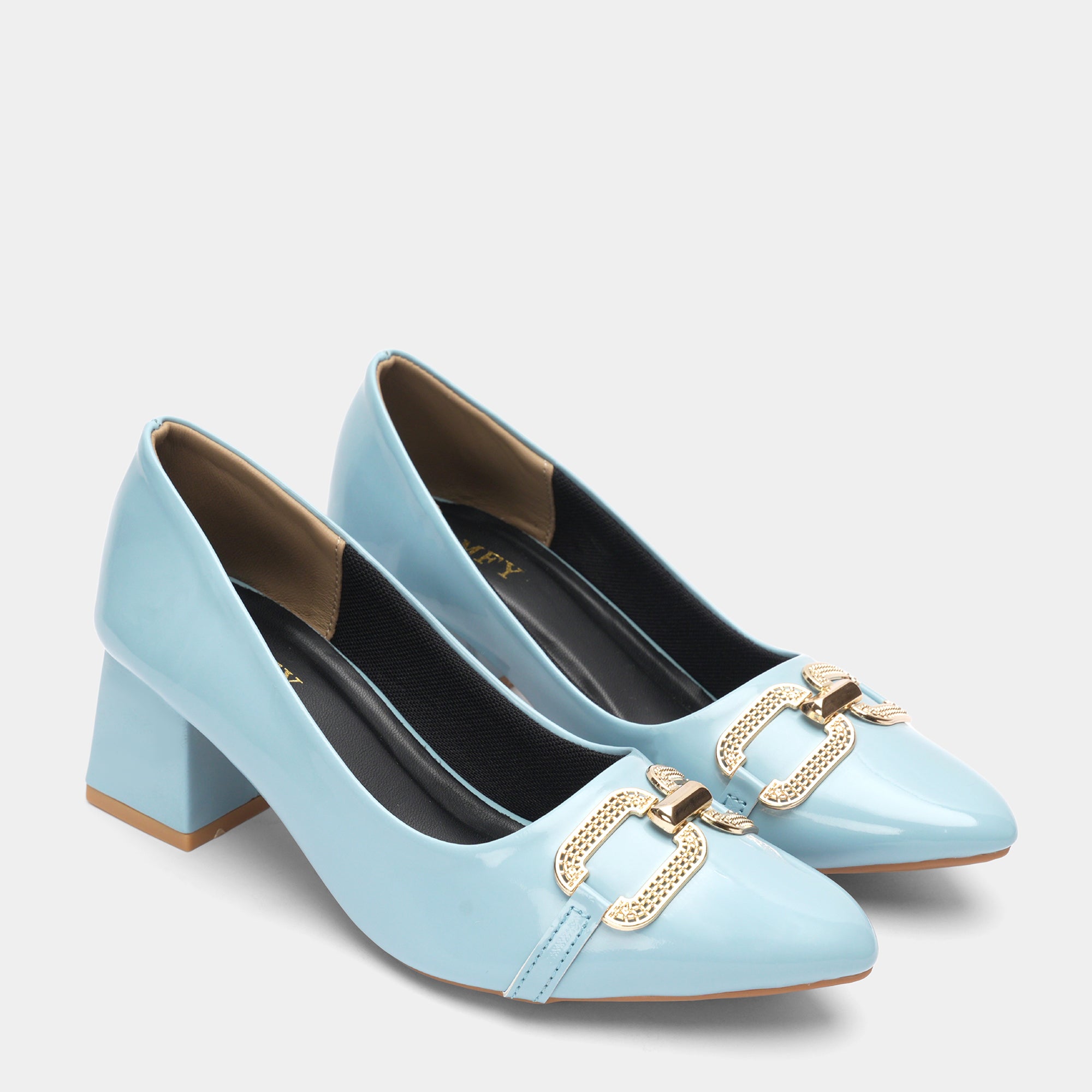Buckle Detail Block Heel Court Shoes