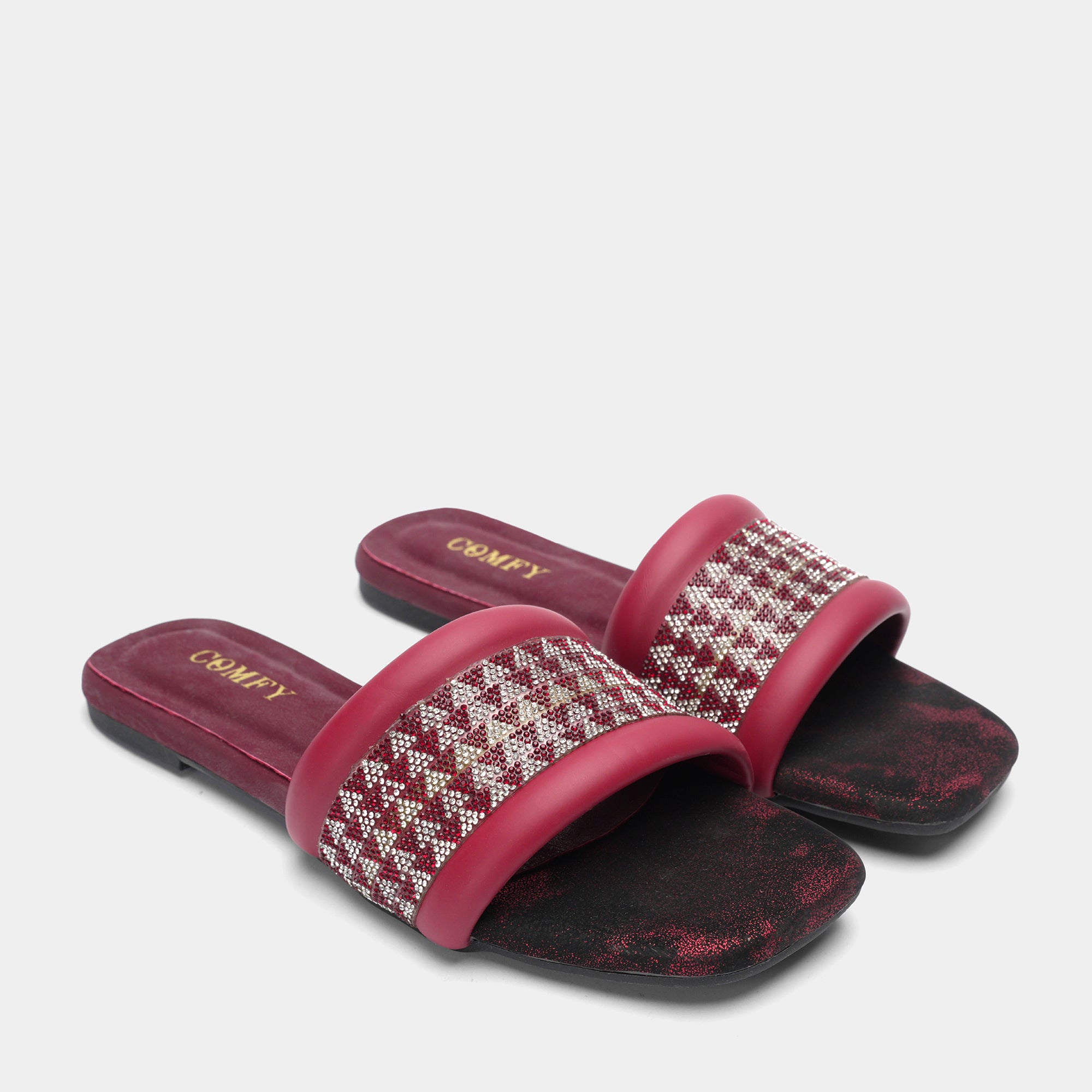Geometric Pattern Flat Slides - Maroon