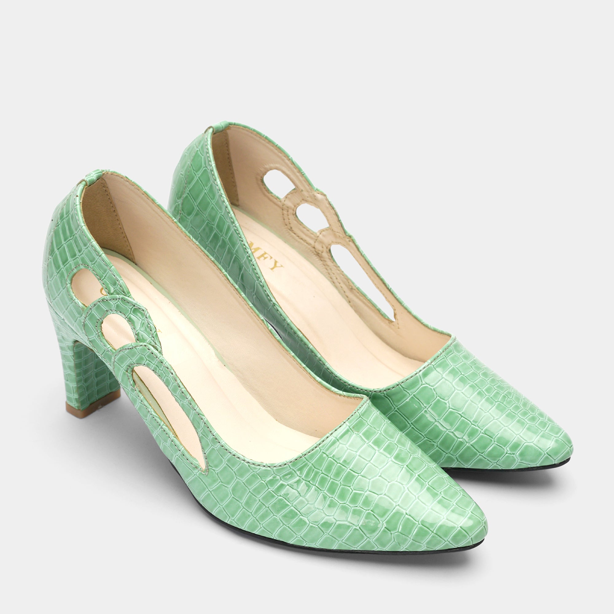 Cut-Out Pointed-Toe Pumps - Mint Green