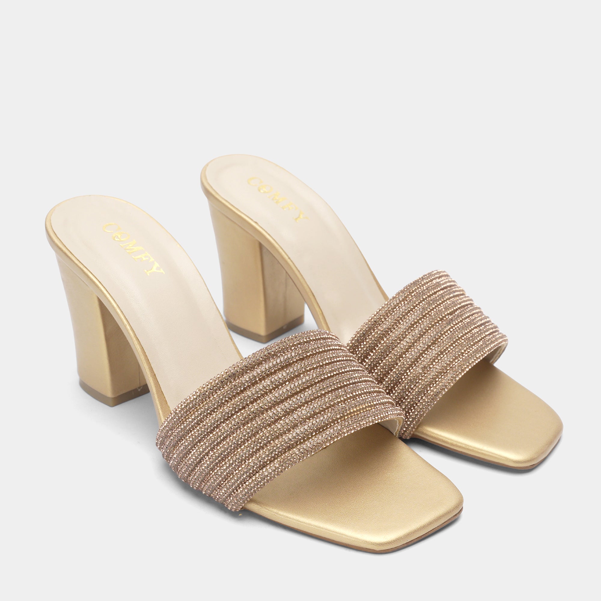 Strap Block Heel Mules - Square Toe