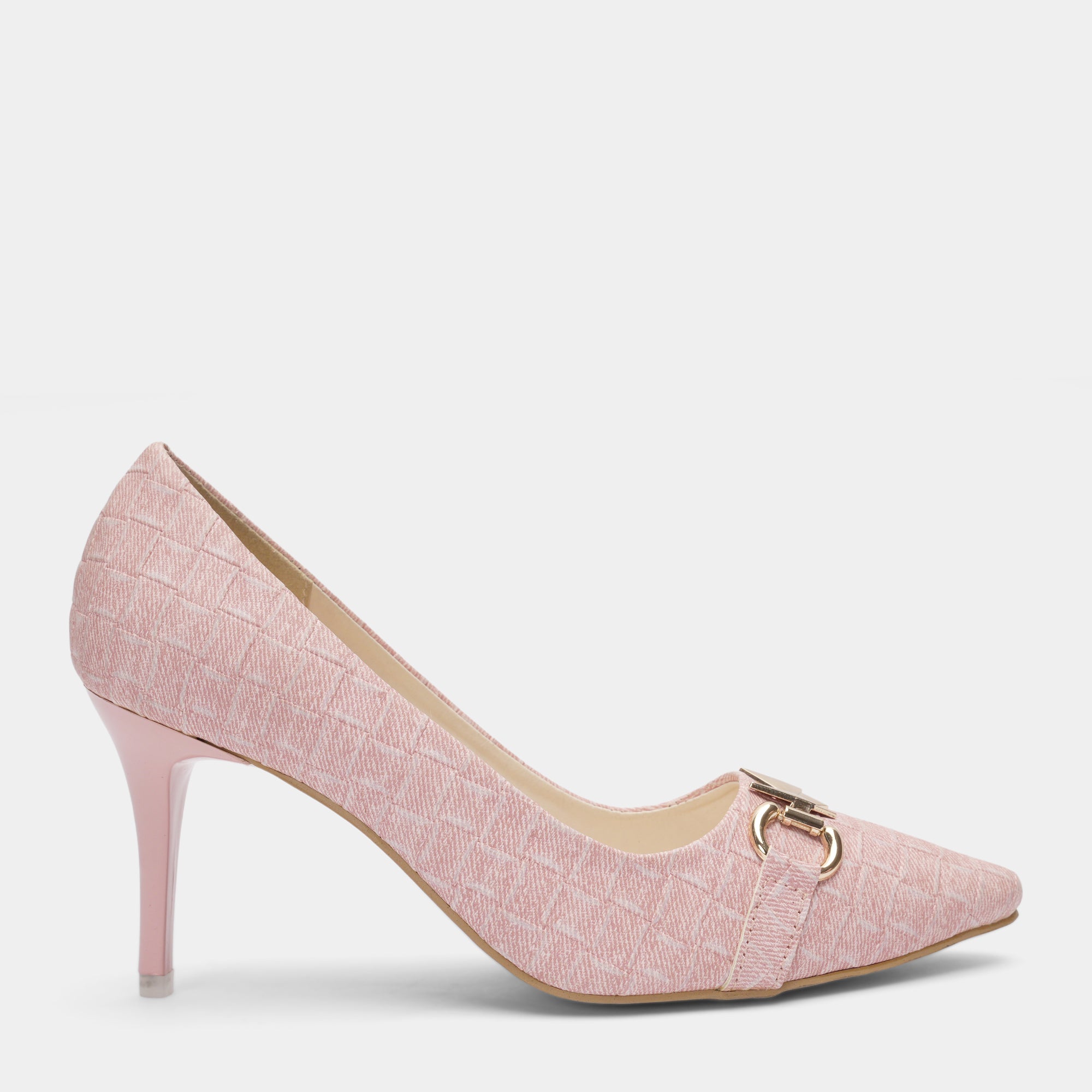 Textured Bow Detail Stiletto Court Shoes - PINK