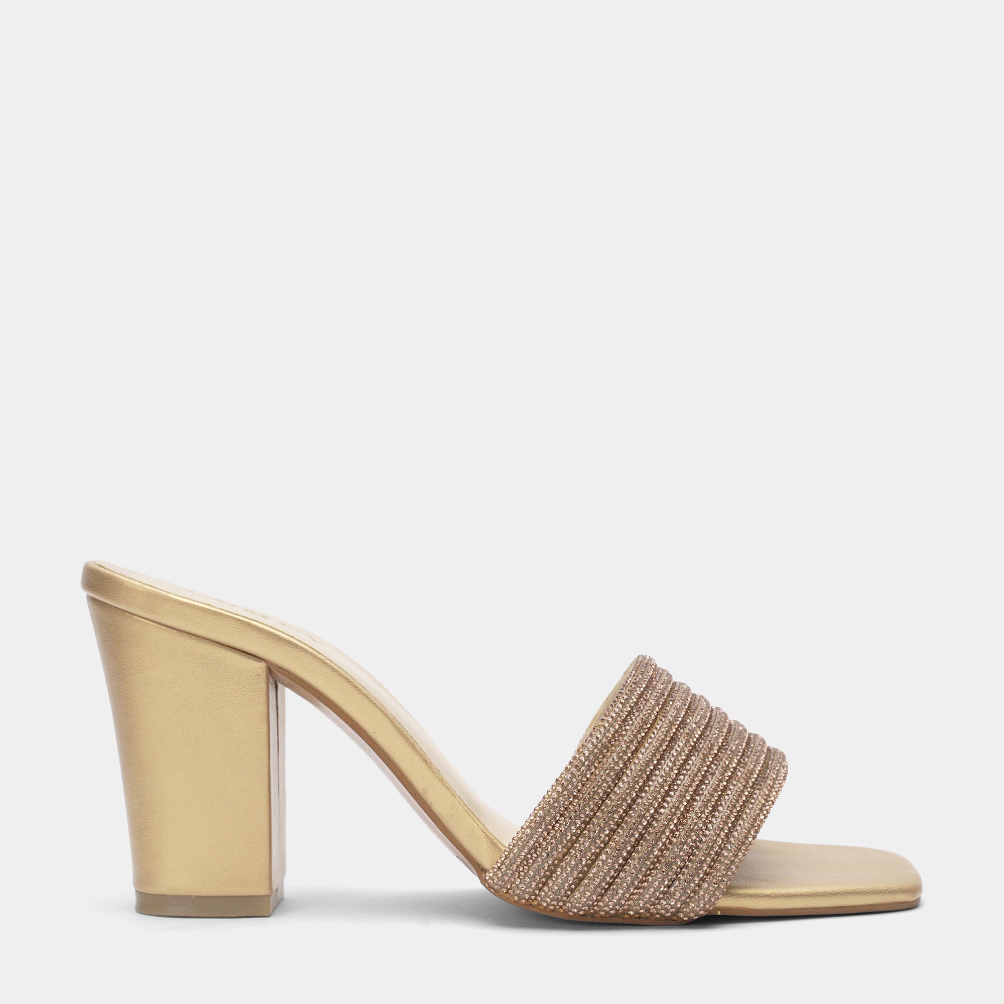 Strap Block Heel Mules - Square Toe
